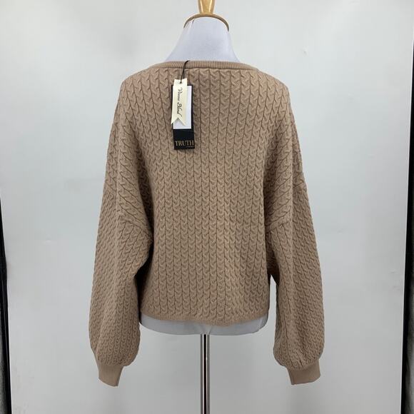 Truth By Republic Sweater Womens M Medium Latte Textured Crop Pullover Oversized - Picture 7 of 14
